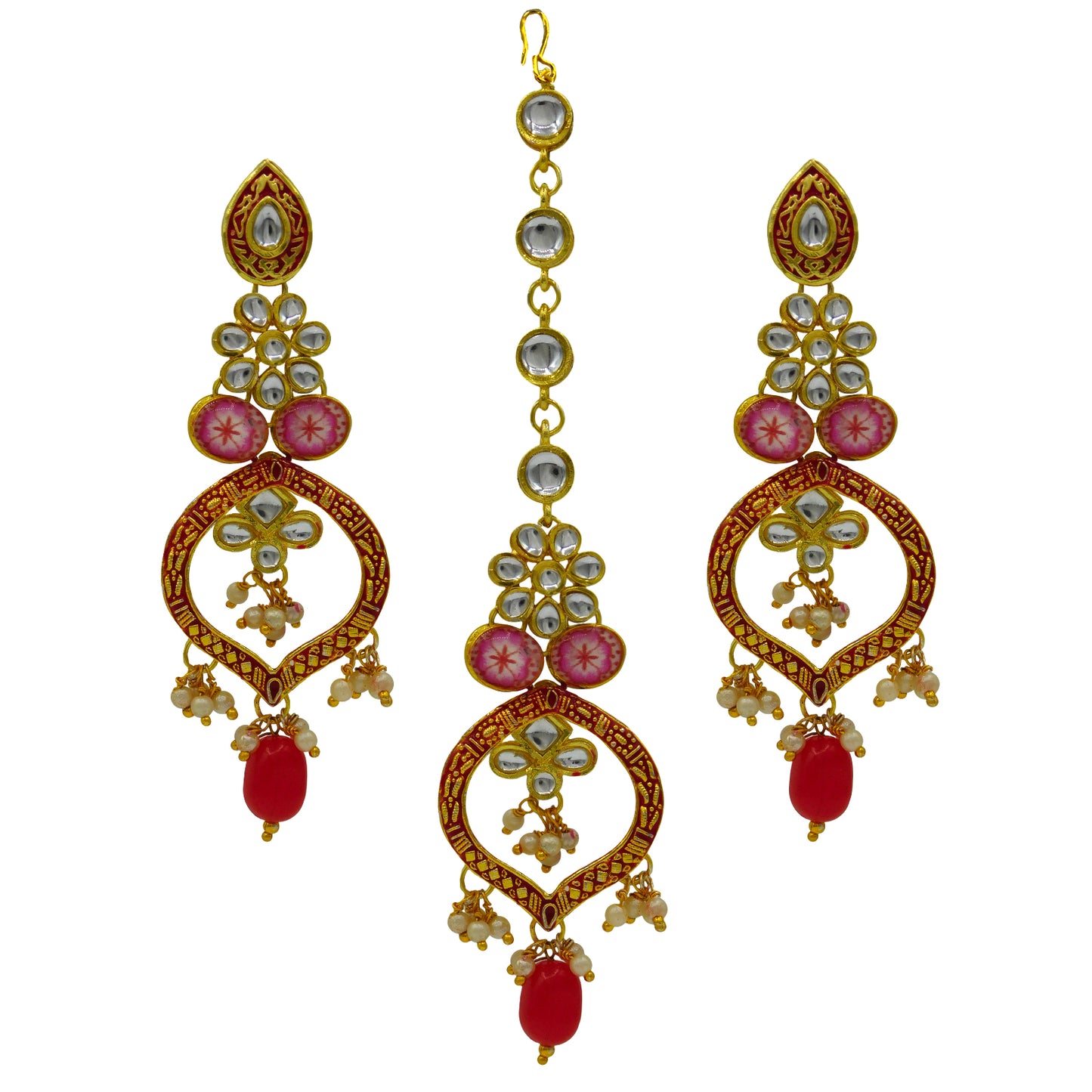 Sujwel Gold Plated Kundan Design Choker Necklace Set For Women (08-0450)