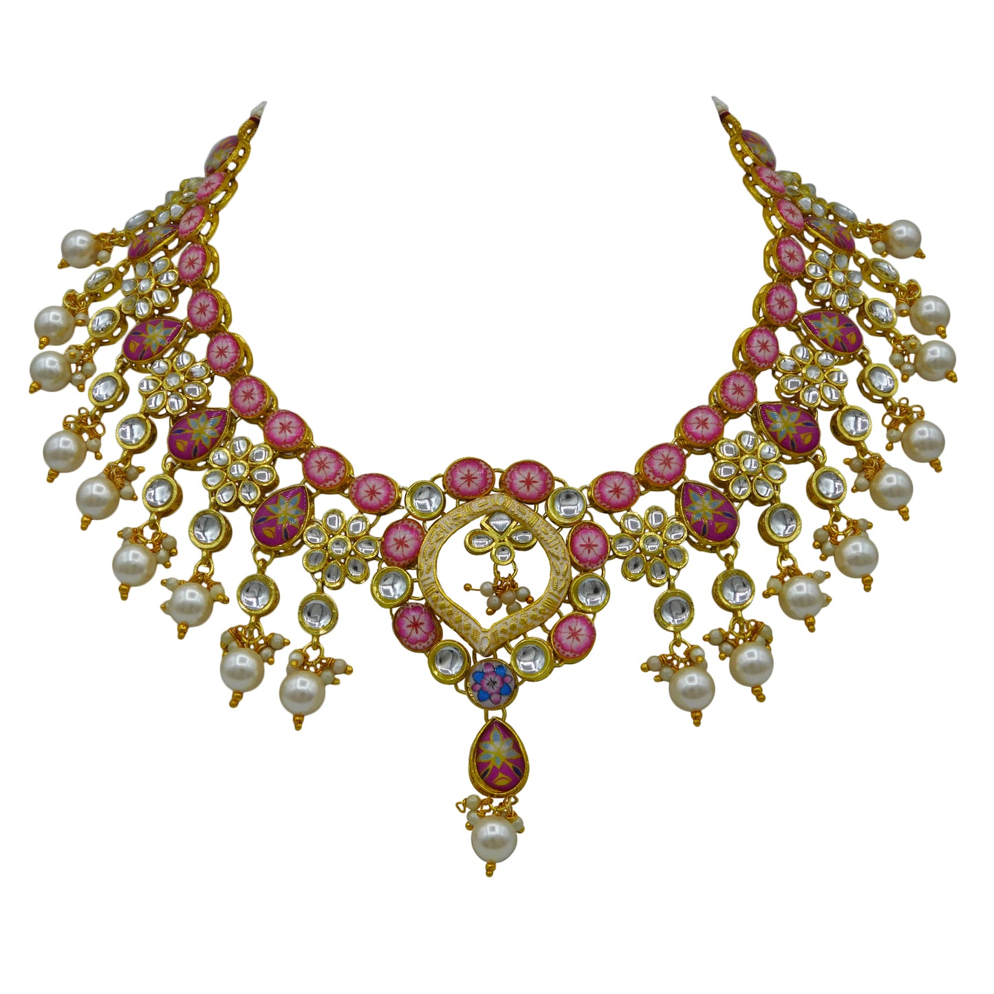 Sujwel Gold Plated Kundan Design Choker Necklace Set For Women (08-0450)