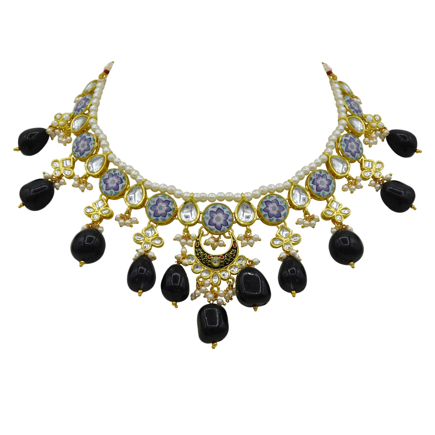 Sujwel Kundan and Meenakari with Floral Chokar Necklace Set (08-0453)