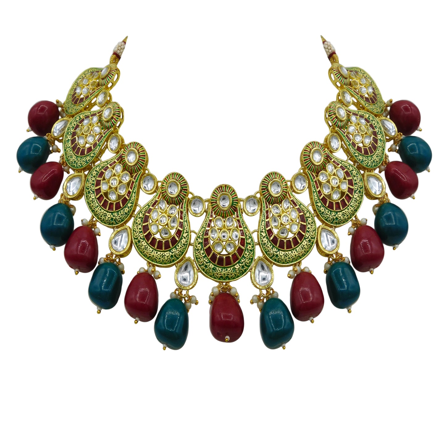 Sujwel Gold Plated Kundan Meenakari Choker Necklace Set (08-0447)