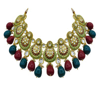 Thumbnail for Sujwel Gold Plated Kundan Meenakari Choker Necklace Set (08-0447)