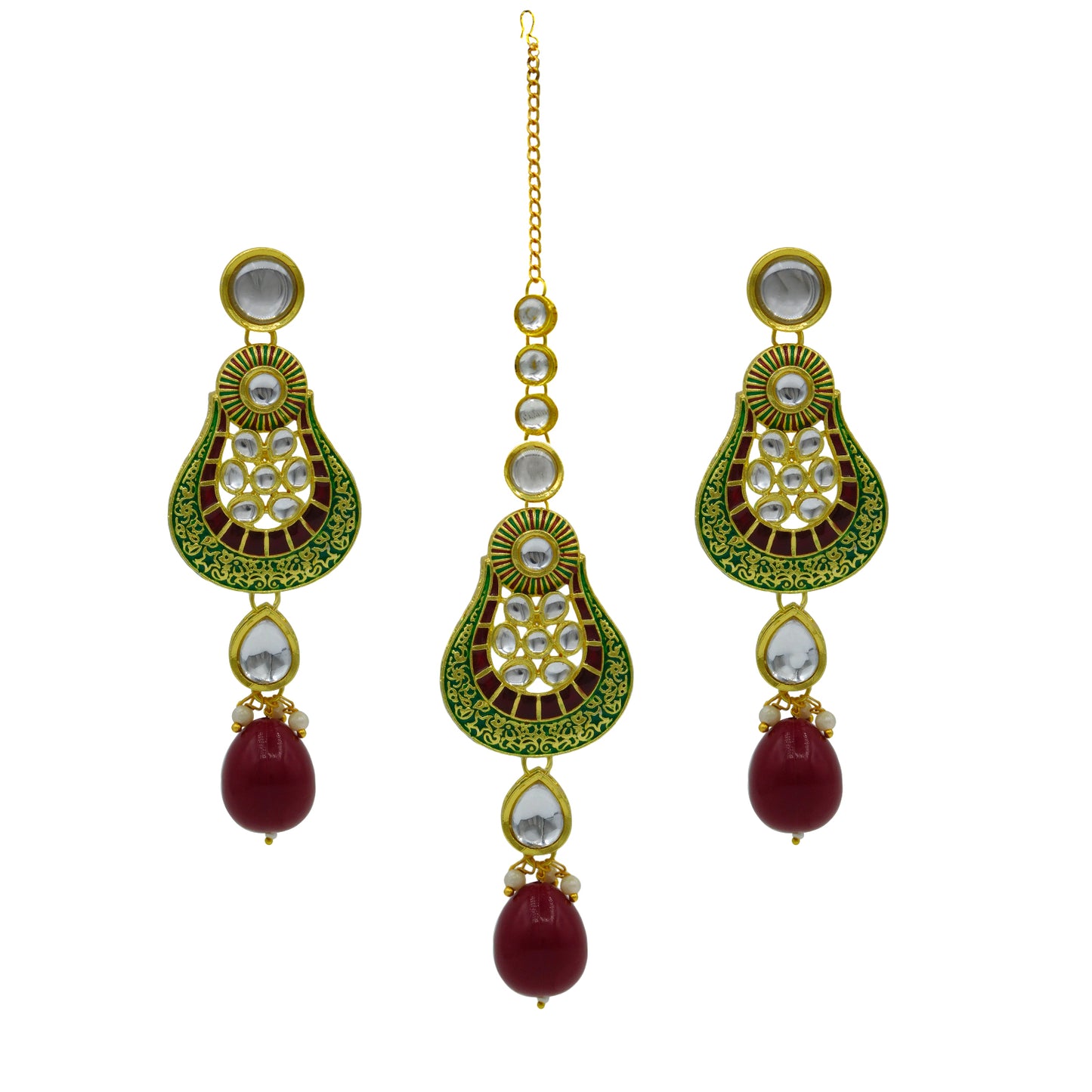Sujwel Gold Plated Kundan Meenakari Choker Necklace Set (08-0447)