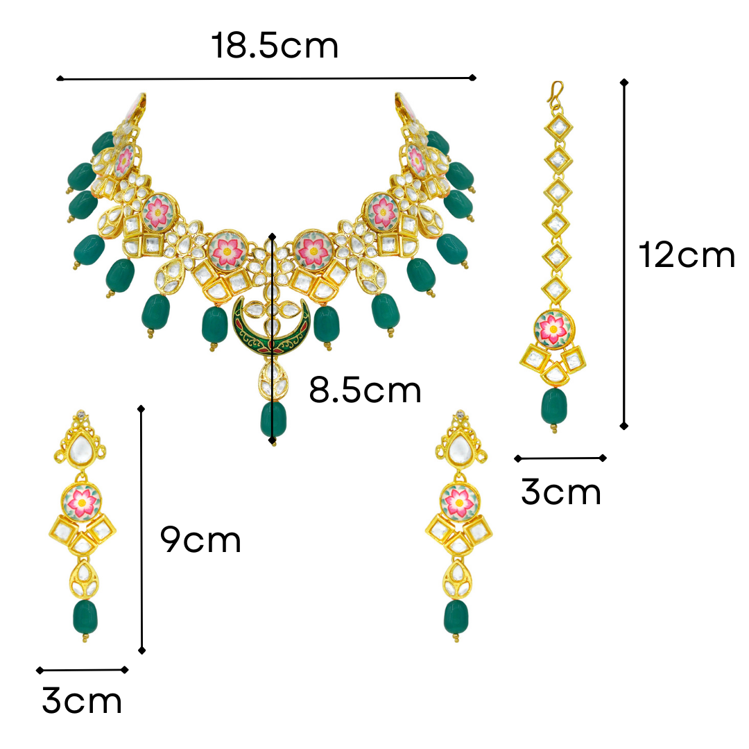 Sujwel Kundan and Painting with Floral Design Chokar Necklace Set (08-0282) - Sujwel