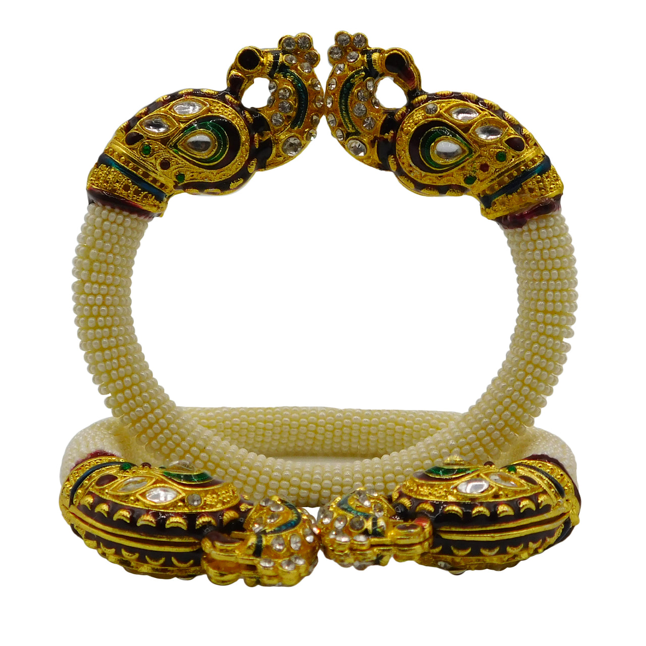 Sujwel Resin, Pearl & Gold-Plated Gold Plated Cubic Zirconia Bangles for Women & Girl's (Pack of 2)