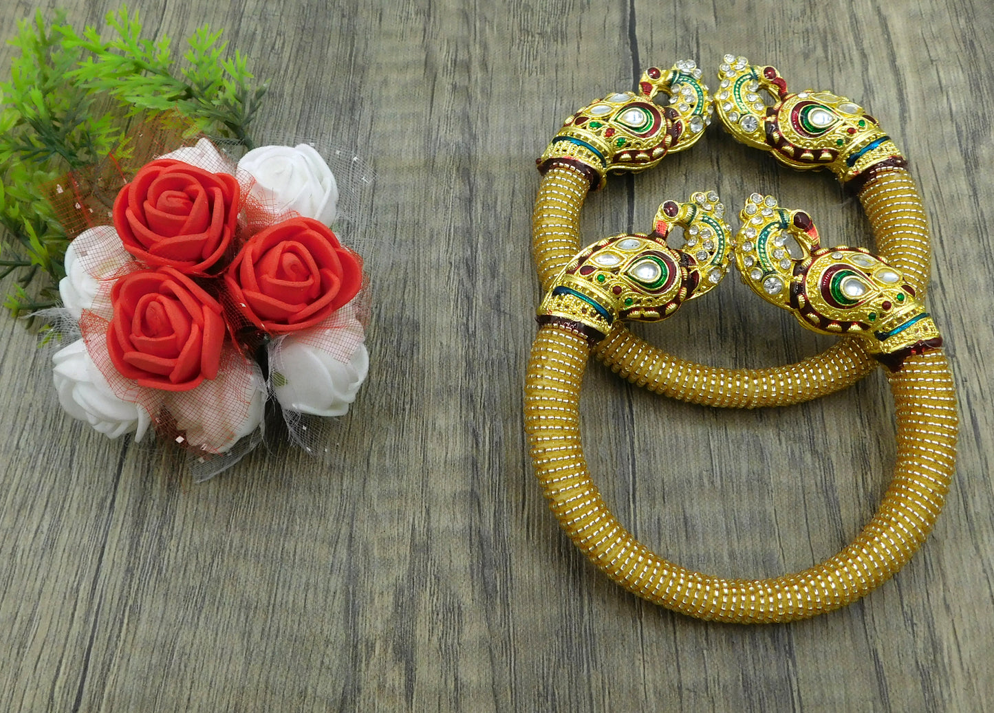Sujwel Resin, Pearl & Gold-Plated Gold Plated Cubic Zirconia Bangles for Women & Girl's (Pack of 2)
