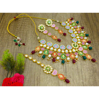 Thumbnail for Sujwel Kundan and Meenakari with Floral Design Necklace Set (08-0115) - Sujwel