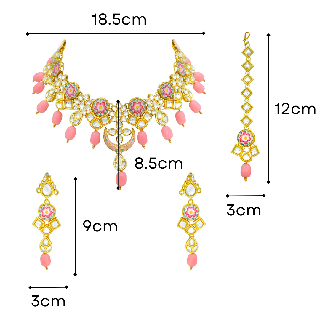 Sujwel Kundan and Painting with Floral Design Chokar Necklace Set (08-0282) - Sujwel