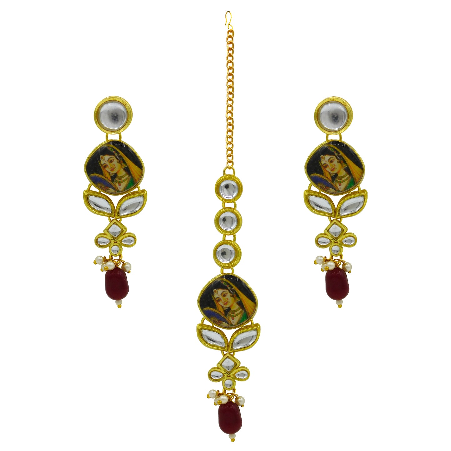 Personalized Sujwel Gold Toned Kundan Stones & Beads Lamination Multistrand Pearl Beads Choker Necklace Set For Women (SUJP01) - Sujwel