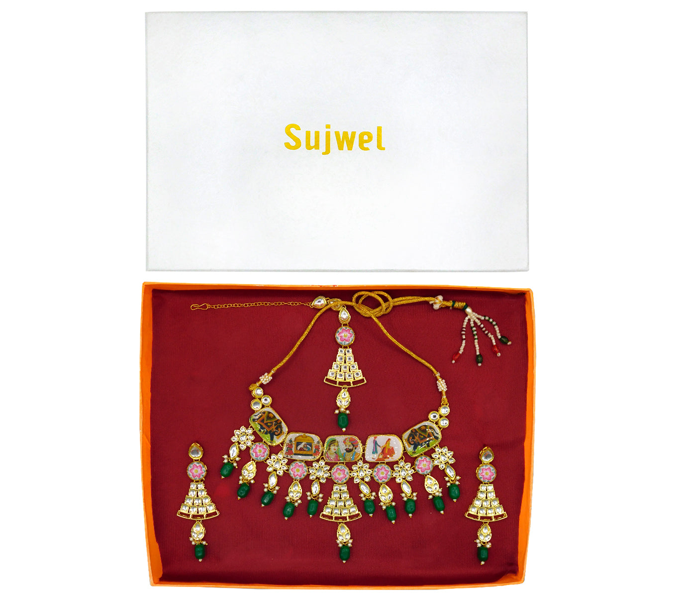 Personalized Sujwel Kundan Choker Necklace Set (SUJP01) - Sujwel