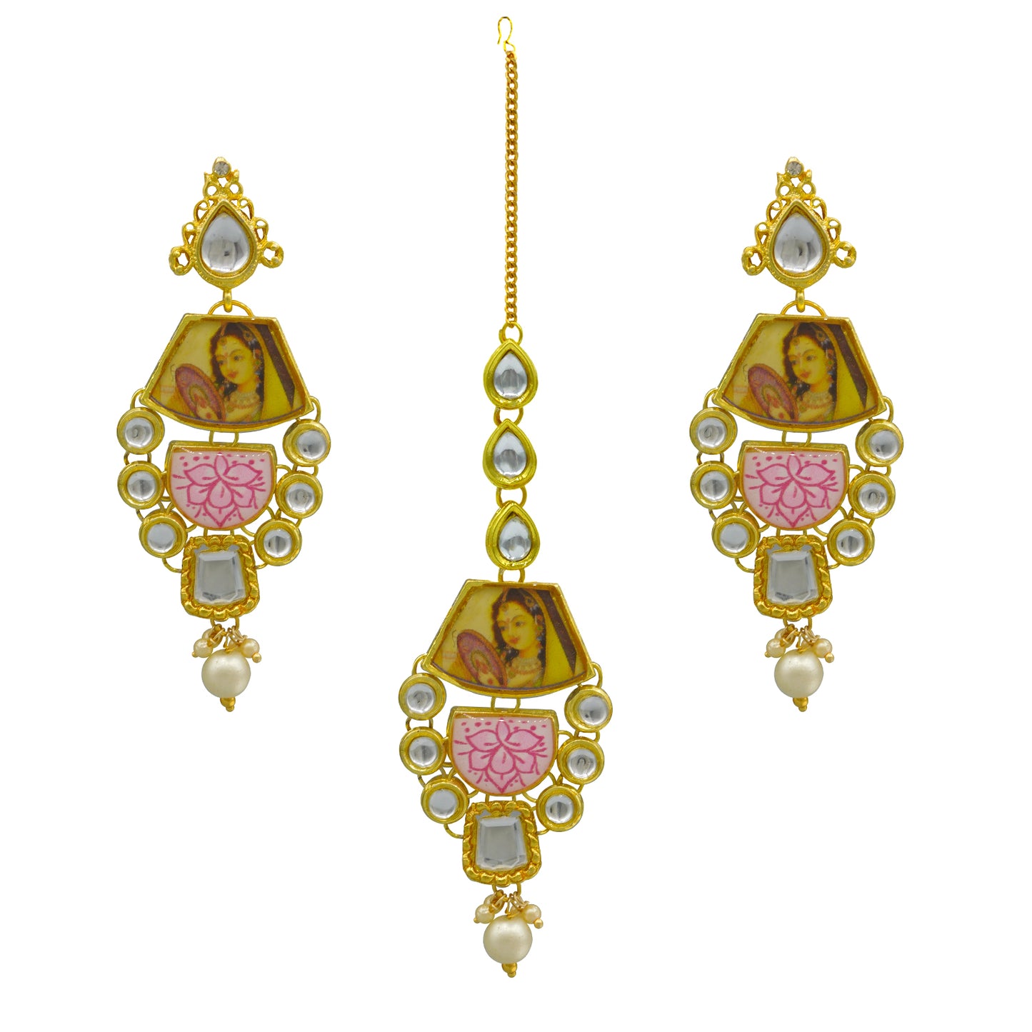 Personalized Sujwel Gold Plated Kundan Stones & Pearl Beads Studded Lamination Floral Design Choker Necklace Set For Women (SUJP01) - Sujwel