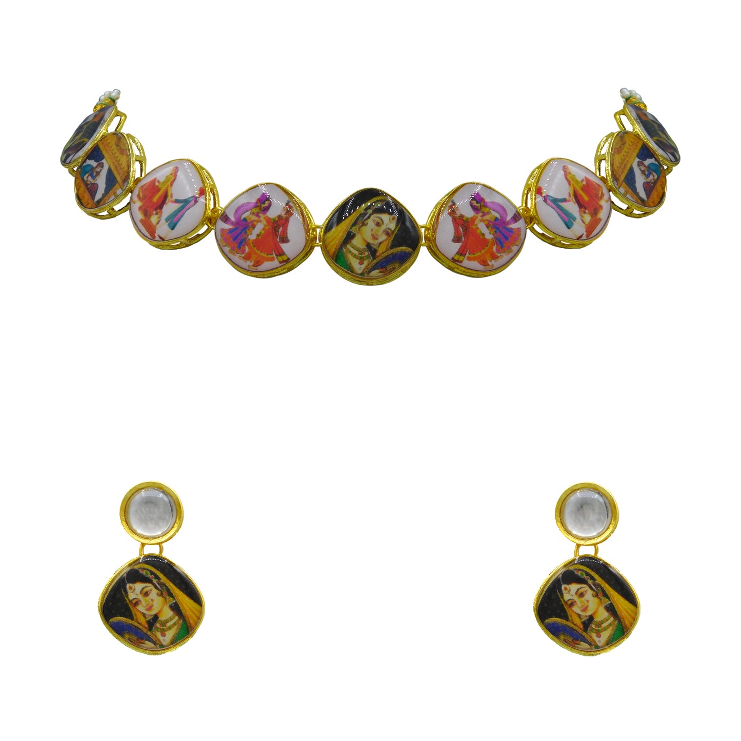 Personalized Sujwel Painting with Floral Design Chokar Necklace Set (SUJP01) - Sujwel