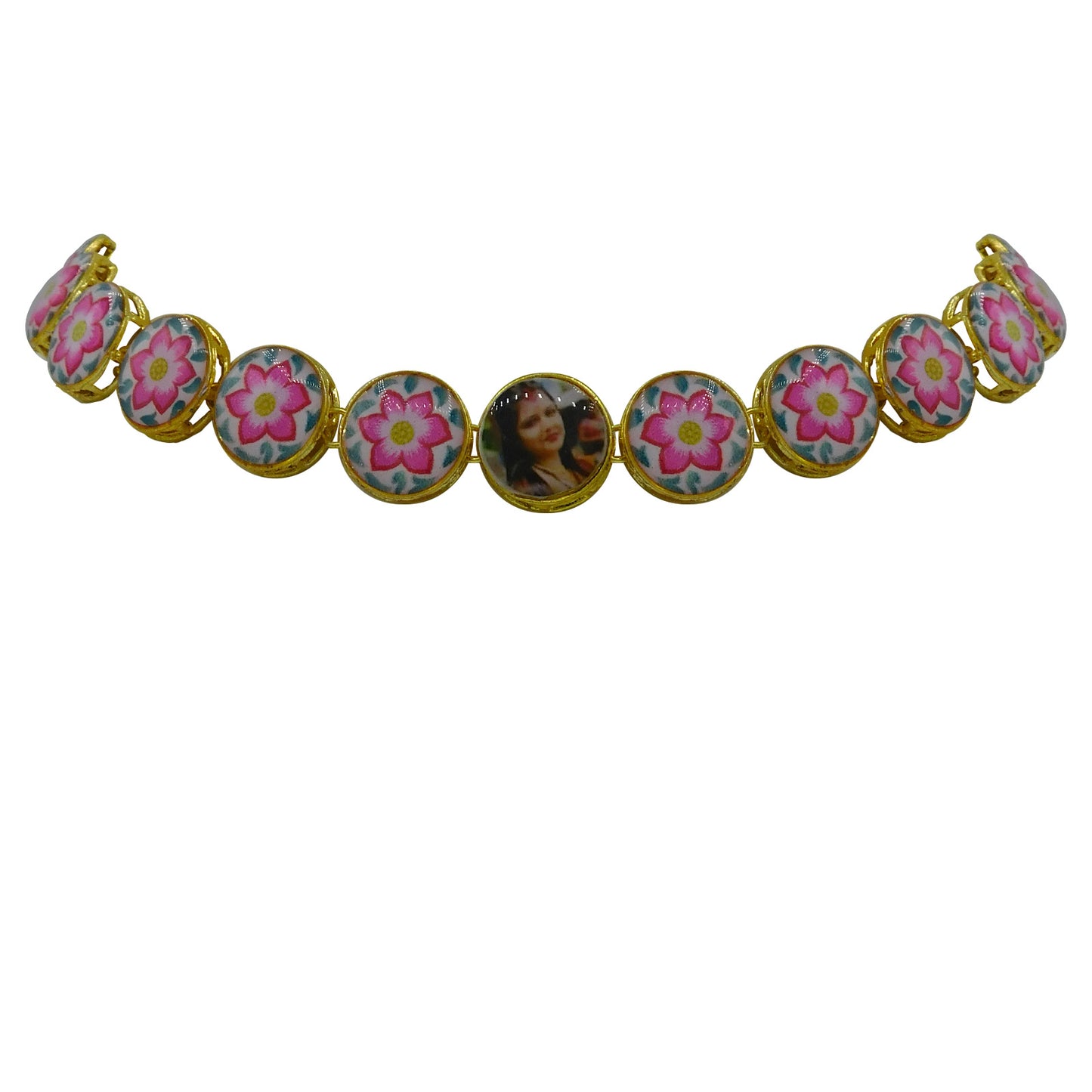 Personalized Sujwel Painting with Floral Design Chokar Necklace Set (SUJP01) - Sujwel