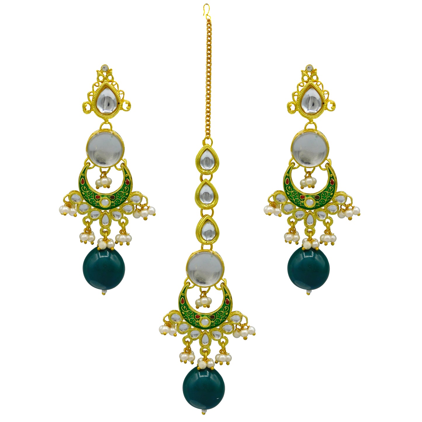 Sujwel Gold Toned Kundan Lamination Floral Design Necklace Set (08-0456) - Sujwel