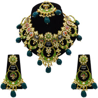 Thumbnail for Personalized Sujwel Gold Plated Kundan Meenakari Necklace Set With Maangtikka For Women (SUJP01) - Sujwel
