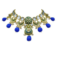 Thumbnail for Sujwel Gold Toned Kundan Lamination Floral Design Necklace Set (08-0456) - Sujwel