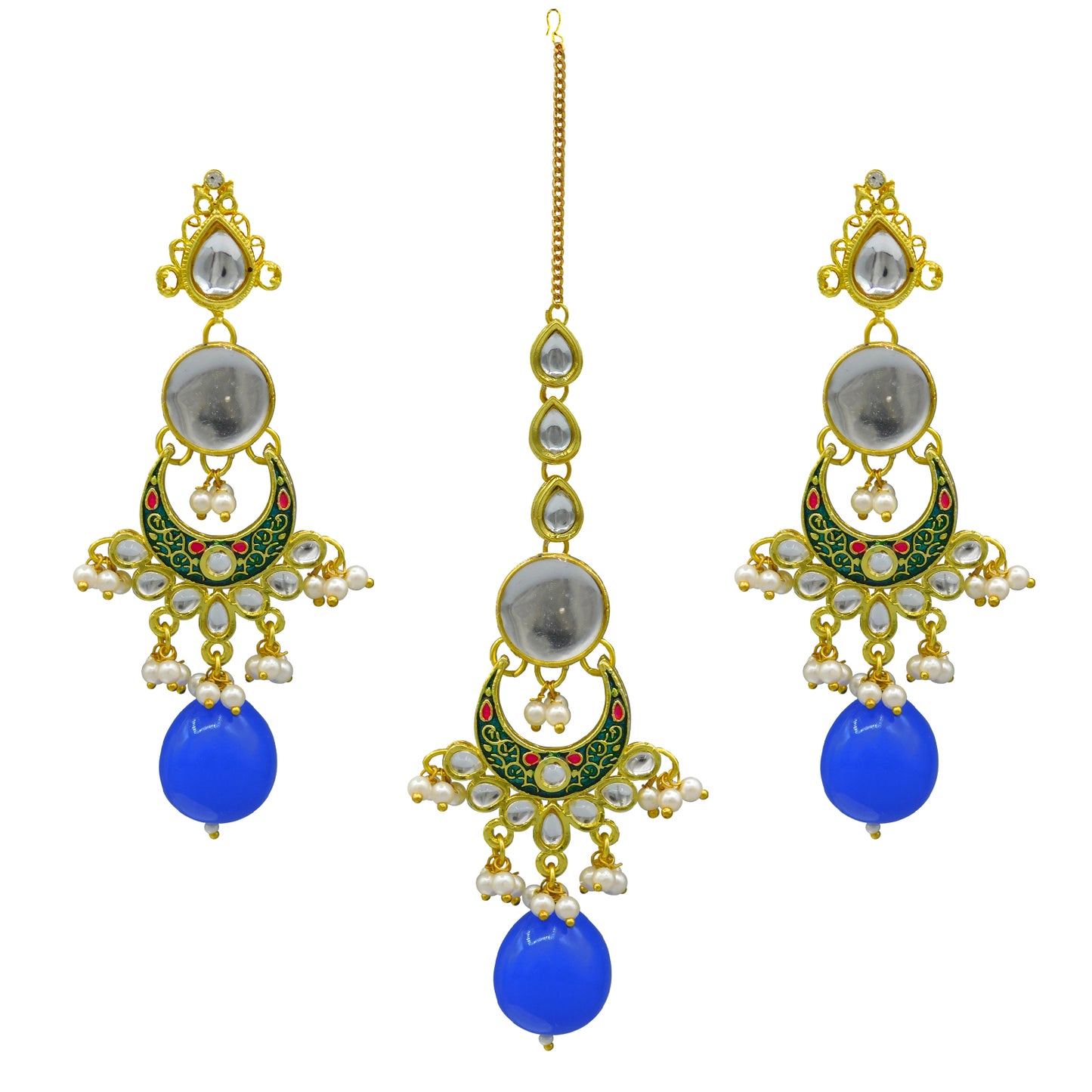 Sujwel Gold Toned Kundan Lamination Floral Design Necklace Set (08-0456) - Sujwel