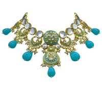 Thumbnail for Sujwel Gold Toned Kundan Lamination Floral Design Necklace Set (08-0456) - Sujwel