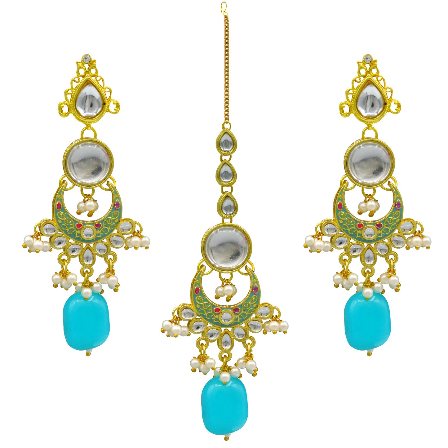 Sujwel Gold Toned Kundan Lamination Floral Design Necklace Set (08-0456) - Sujwel