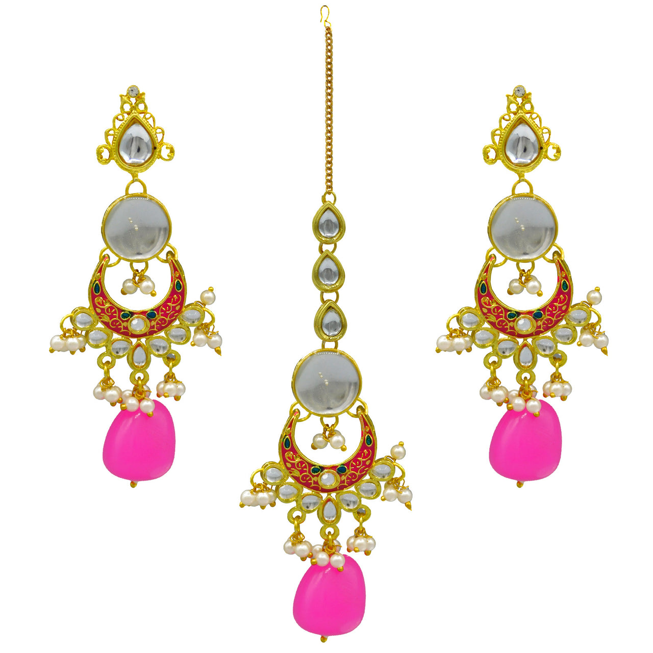 Sujwel Gold Toned Kundan Lamination Floral Design Necklace Set (08-0456) - Sujwel