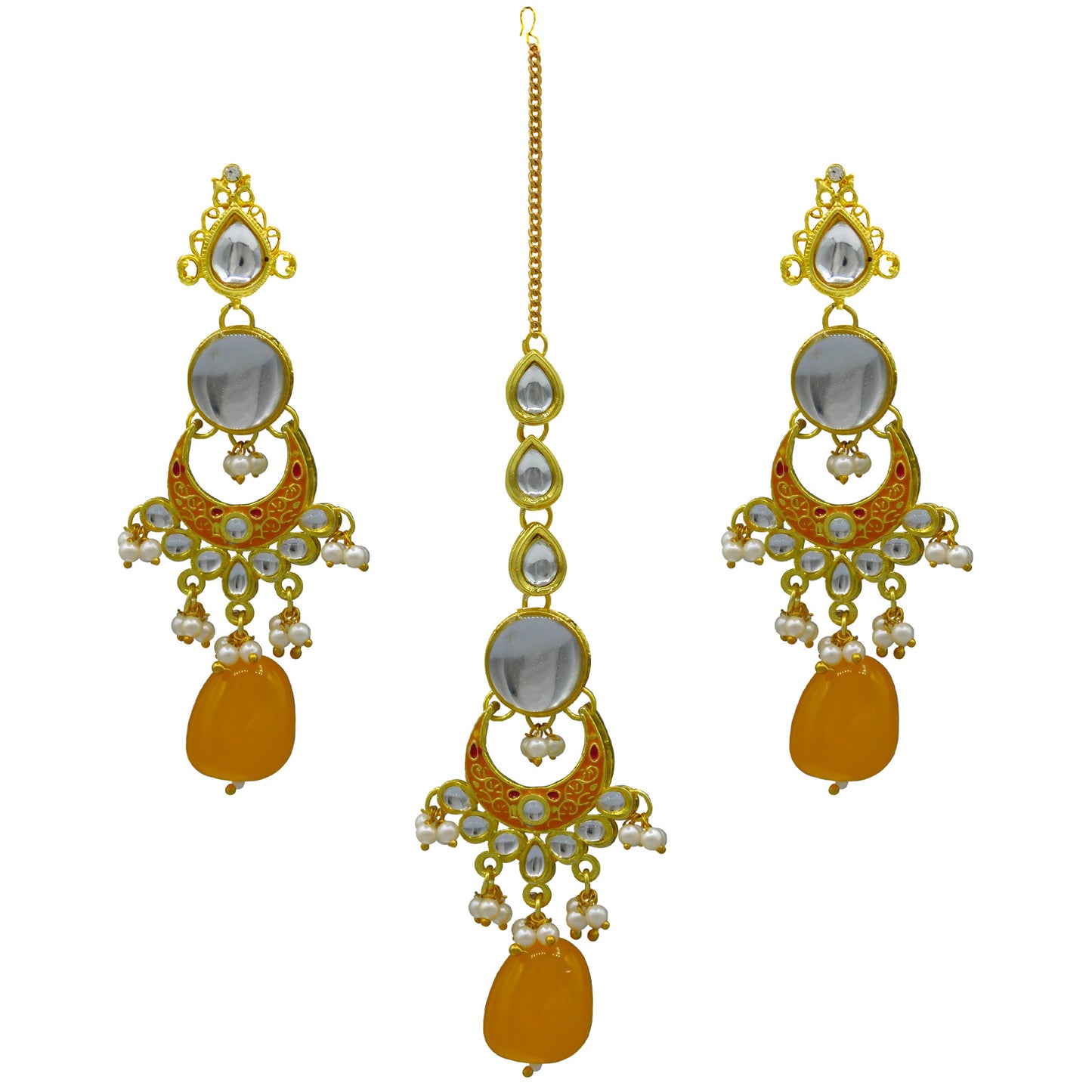 Sujwel Gold Toned Kundan Lamination Floral Design Necklace Set (08-0456) - Sujwel