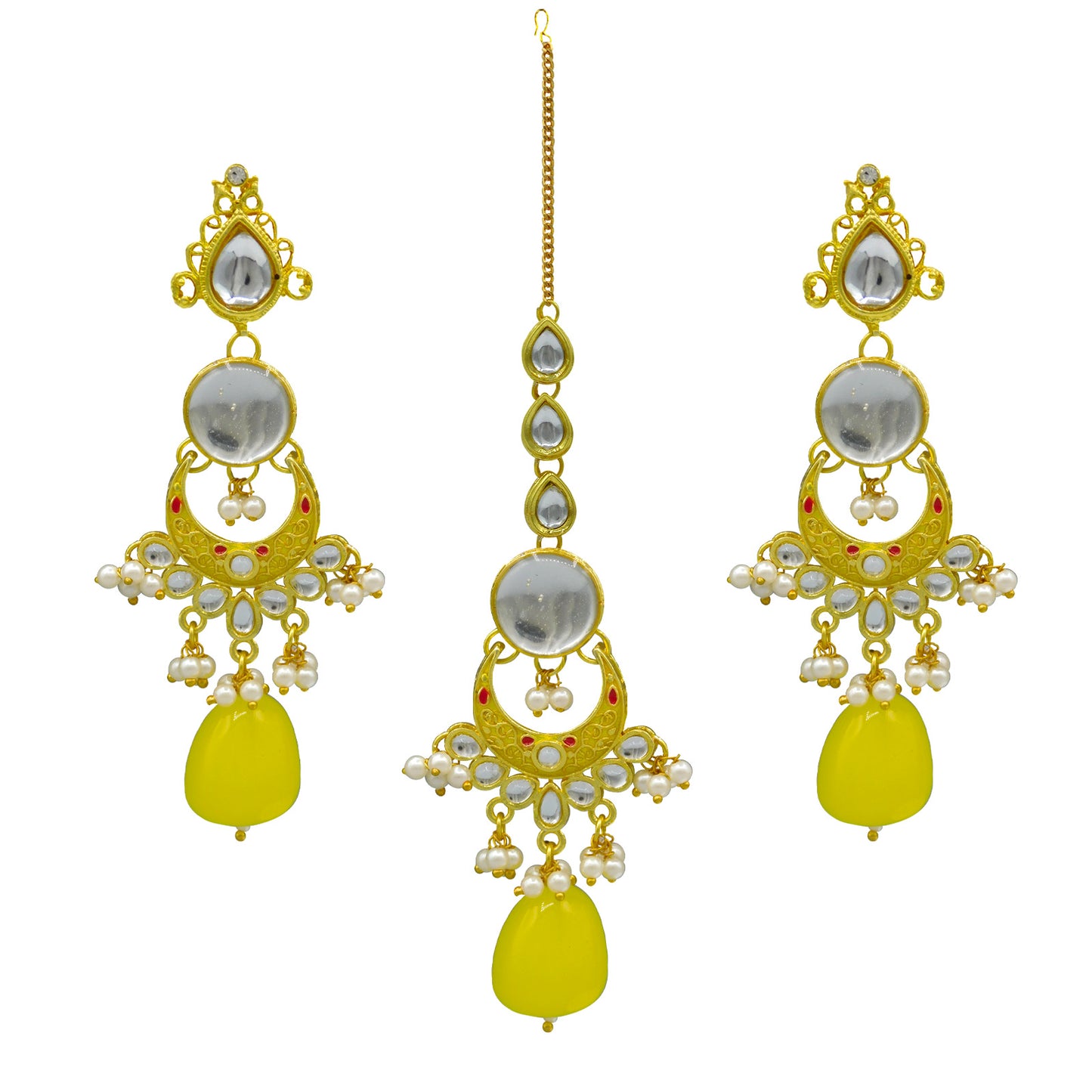Sujwel Gold Toned Kundan Lamination Floral Design Necklace Set (08-0456) - Sujwel