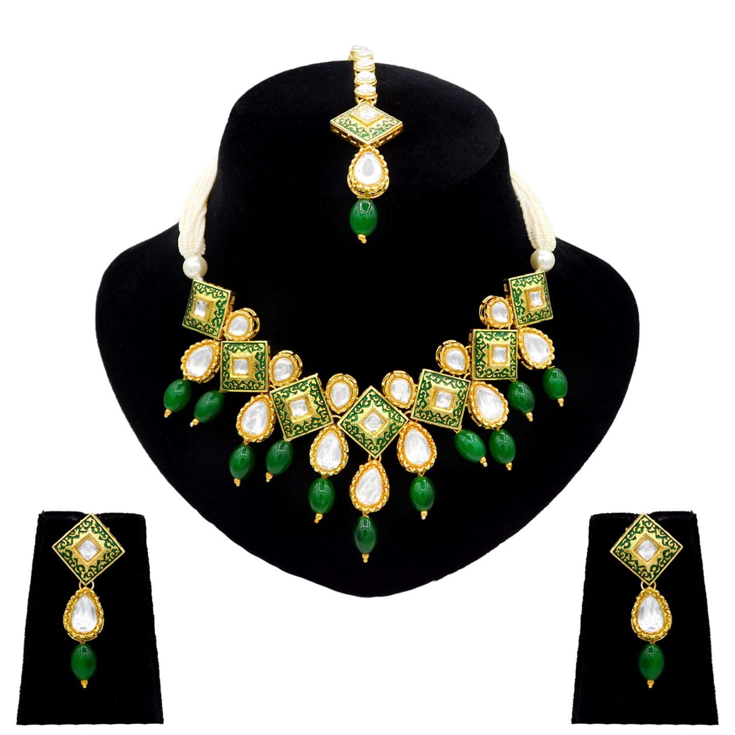 Sujwel Gold Plated Kundan Meenakari Design Choker Necklace Set (08-0122) - Sujwel