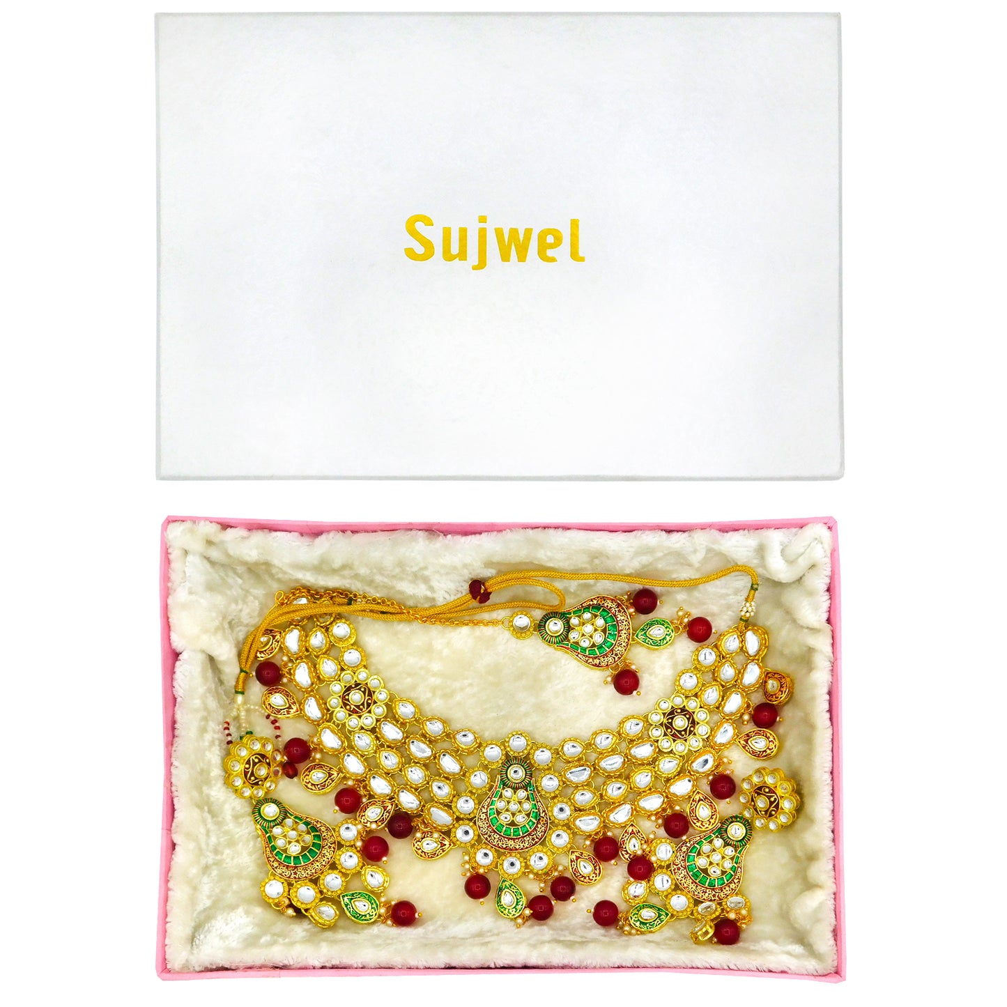 Sujwel Kundan and Meenakari Necklace Set (08-0277) - Sujwel