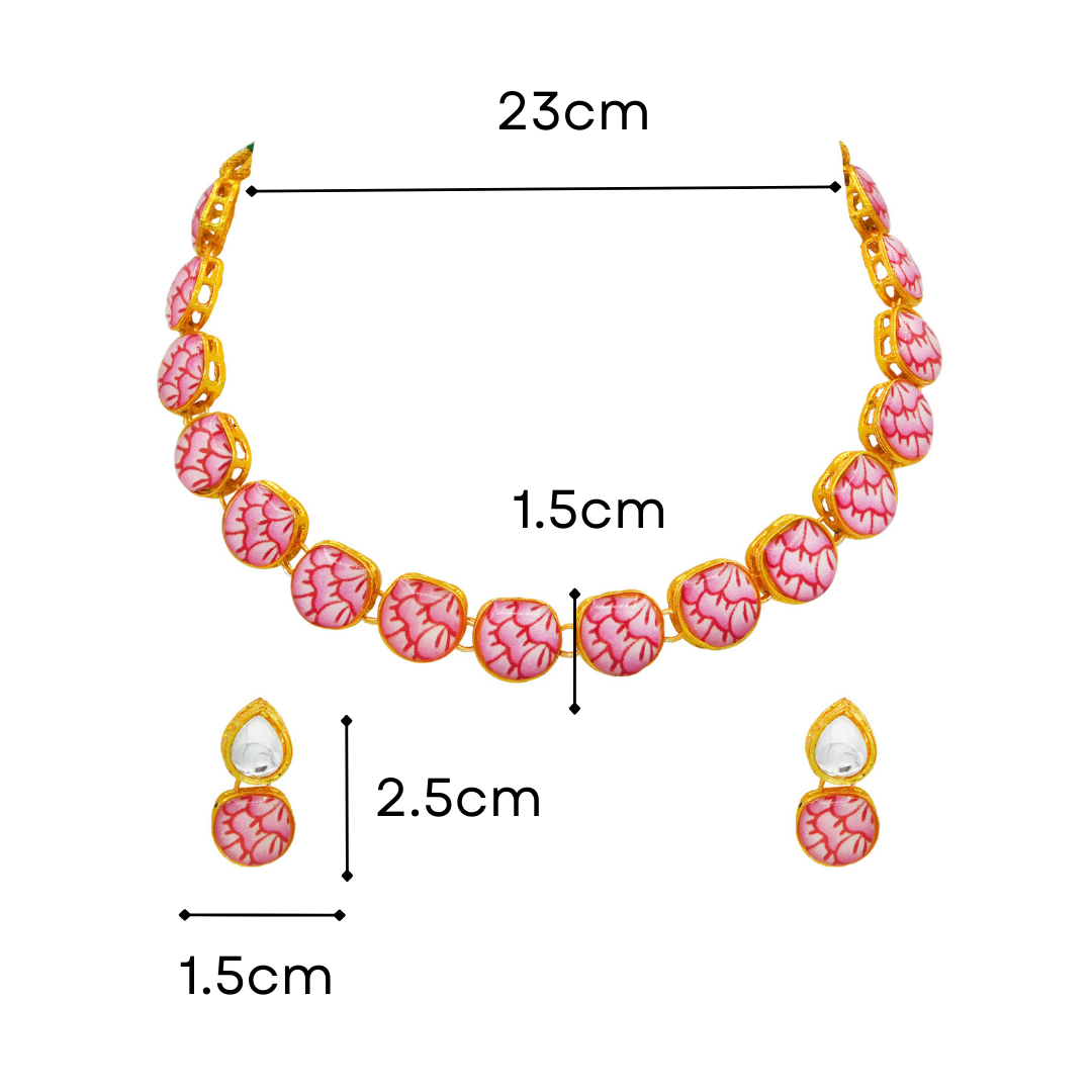 Sujwel Painting with Floral Design Chokar Necklace Set (08-0429) - Sujwel