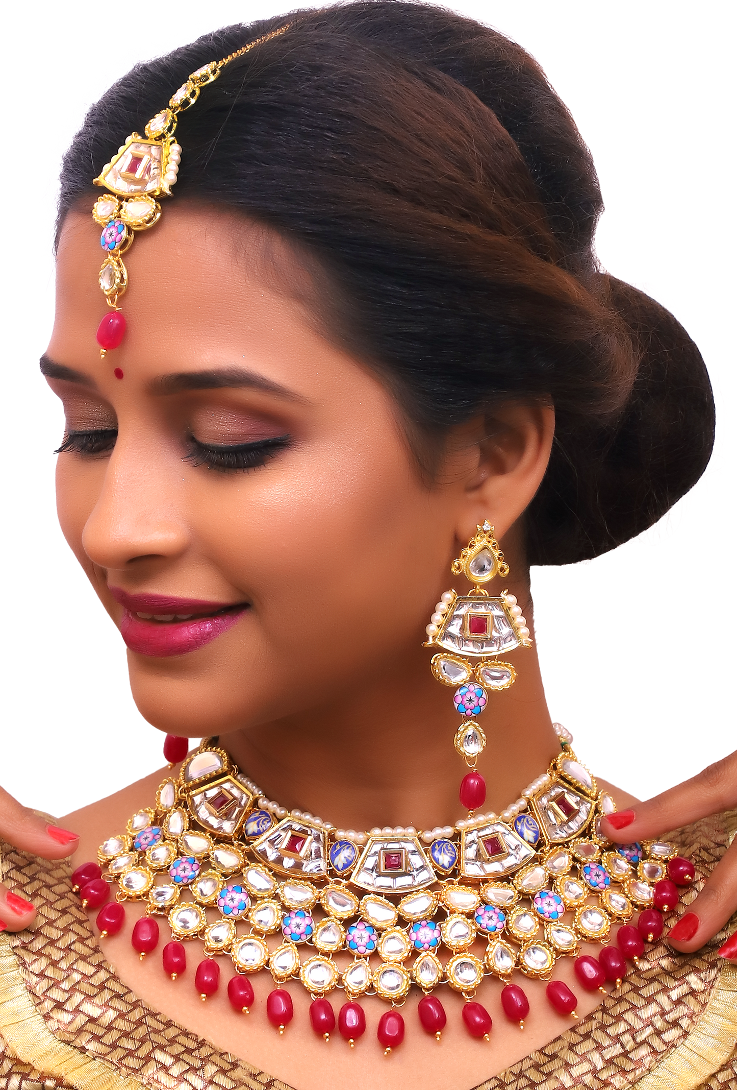 Sujwel Gold Plated Kundan Design Choker Necklace Set For Women (08-0289) - Sujwel