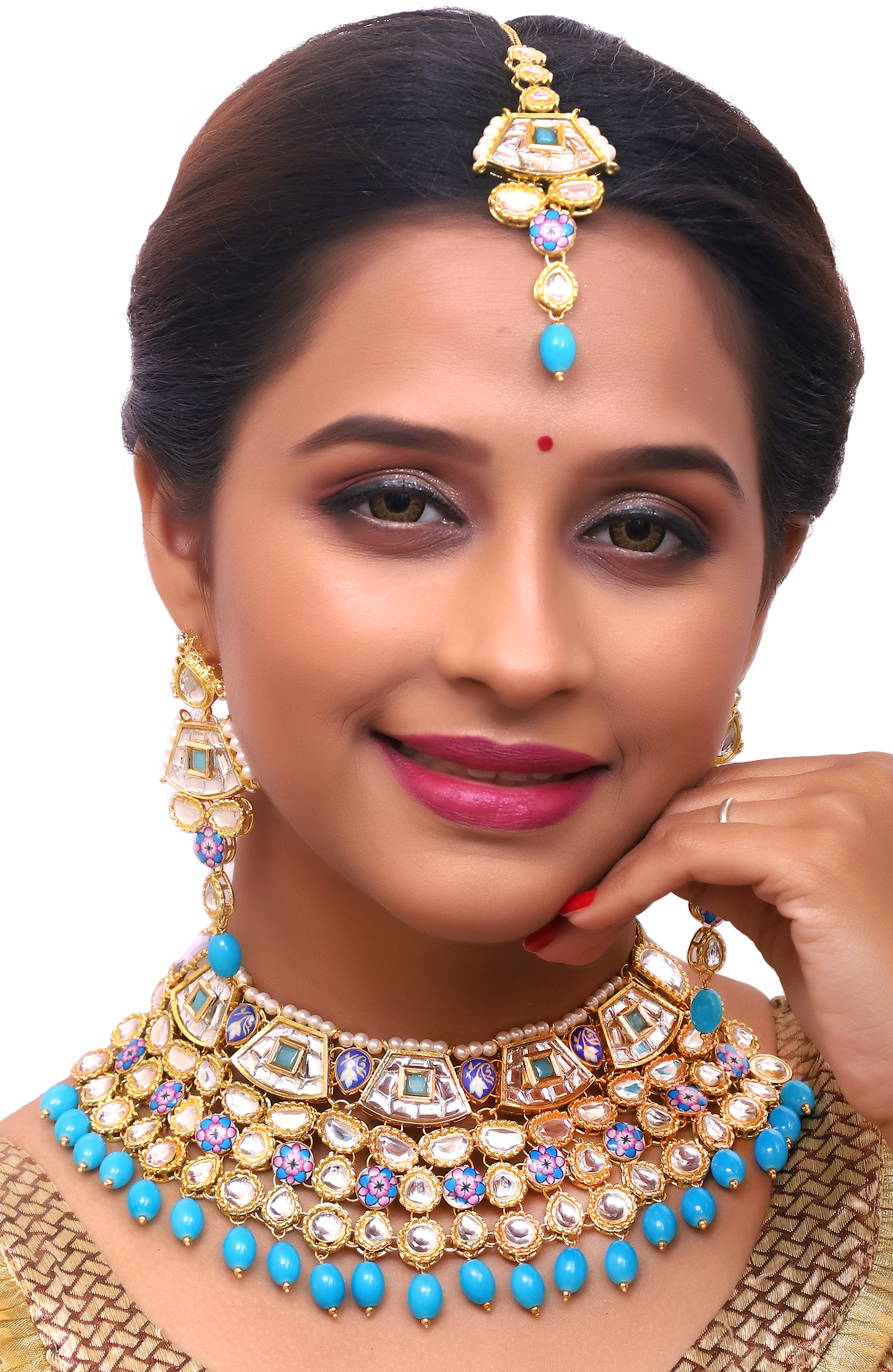 Sujwel Gold Plated Kundan Design Choker Necklace Set For Women (08-0289) - Sujwel