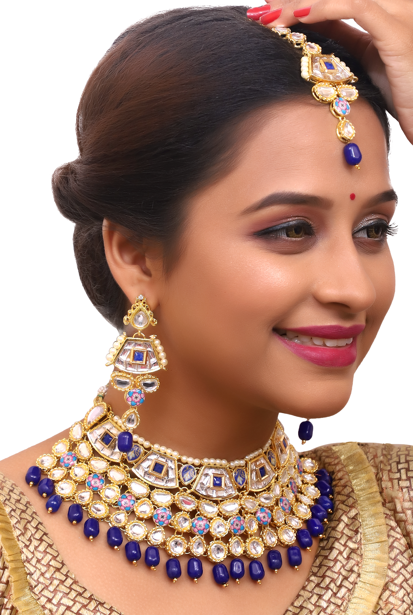Sujwel Gold Plated Kundan Design Choker Necklace Set For Women (08-0289) - Sujwel