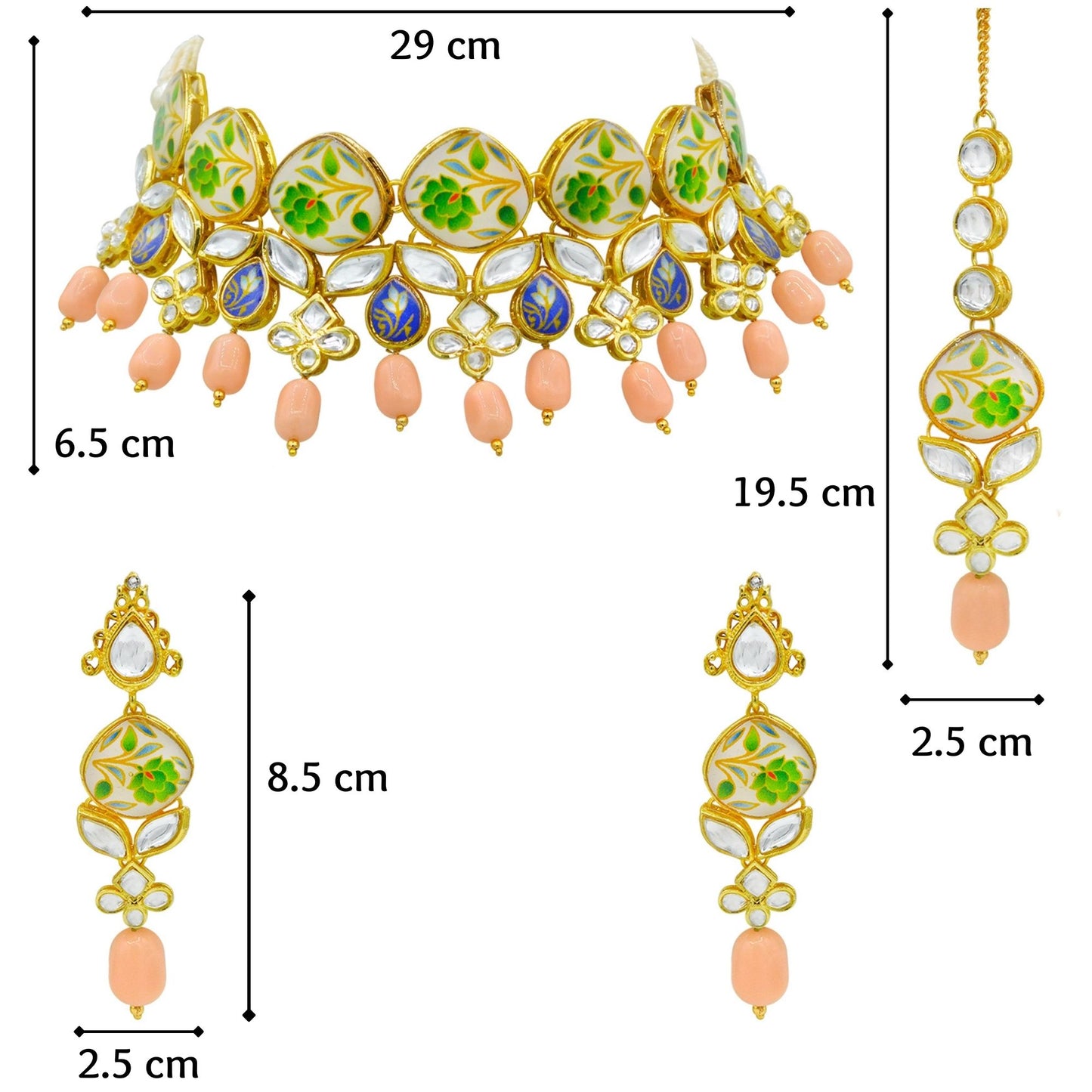 Sujwel Kundan and Painting with Floral Design Chokar Necklace Set (08-0281) - Sujwel