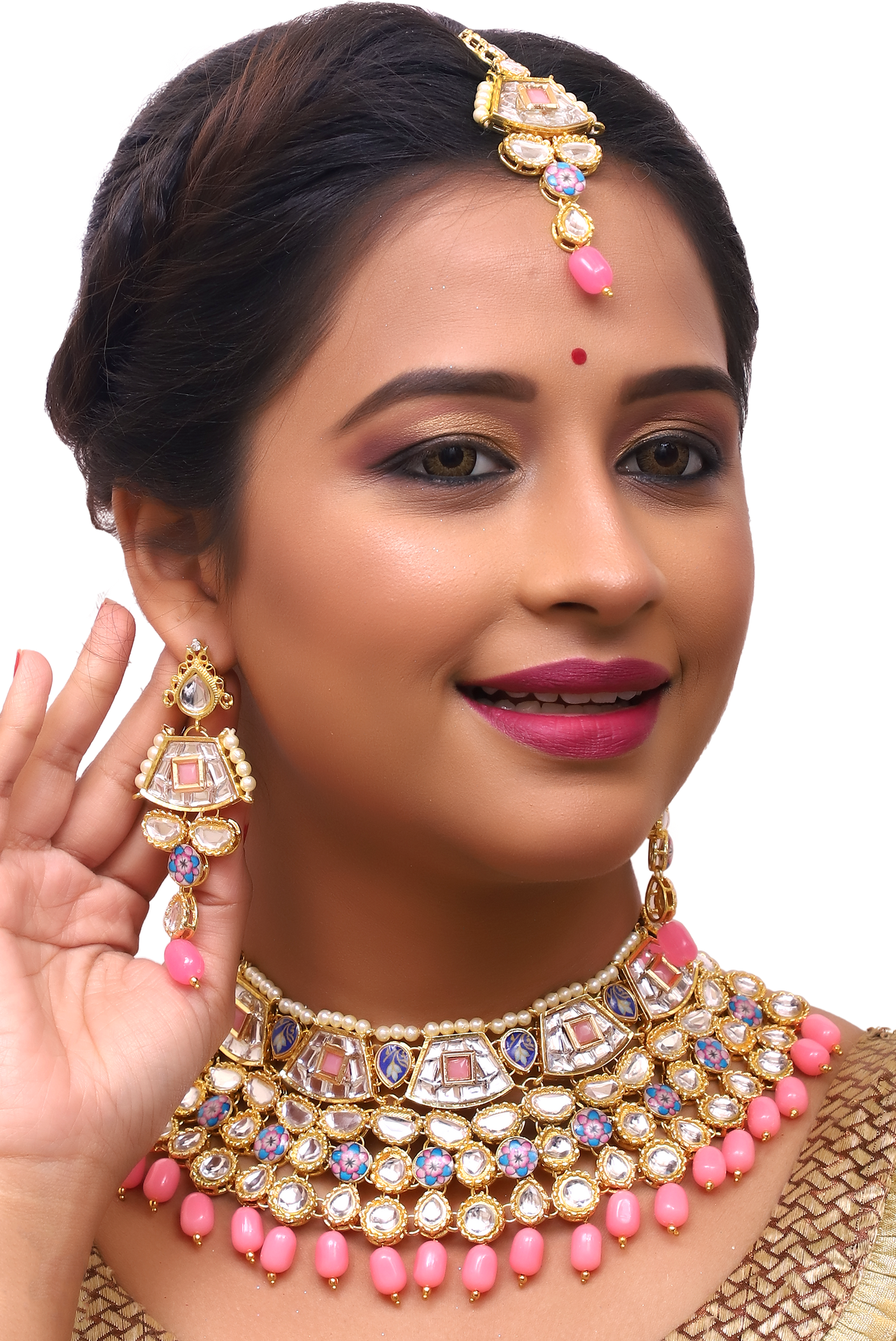 Sujwel Gold Plated Kundan Design Choker Necklace Set For Women (08-0289) - Sujwel
