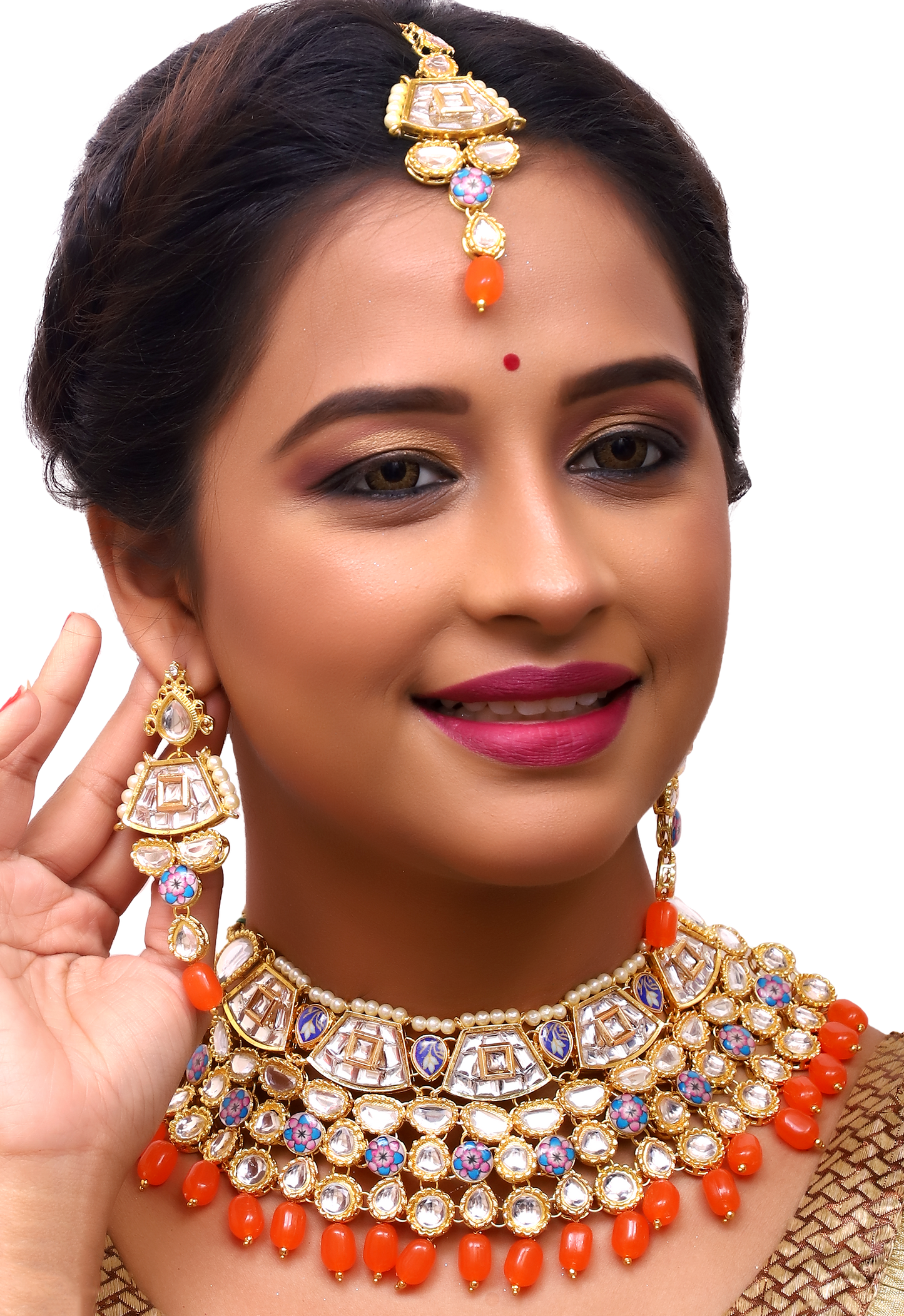 Sujwel Gold Plated Kundan Design Choker Necklace Set For Women (08-0289) - Sujwel