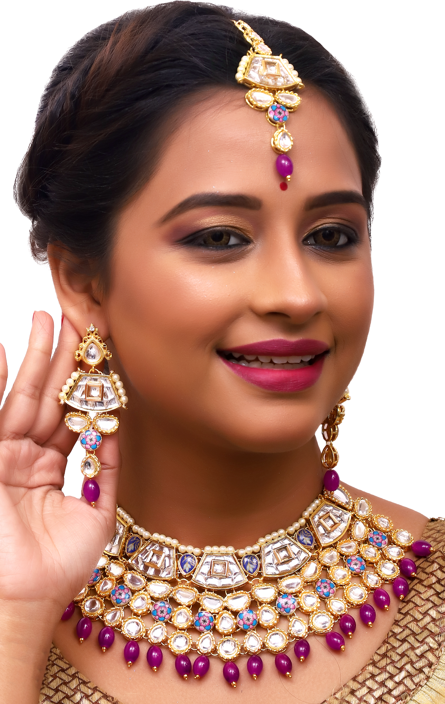 Sujwel Gold Plated Kundan Design Choker Necklace Set For Women (08-0289) - Sujwel