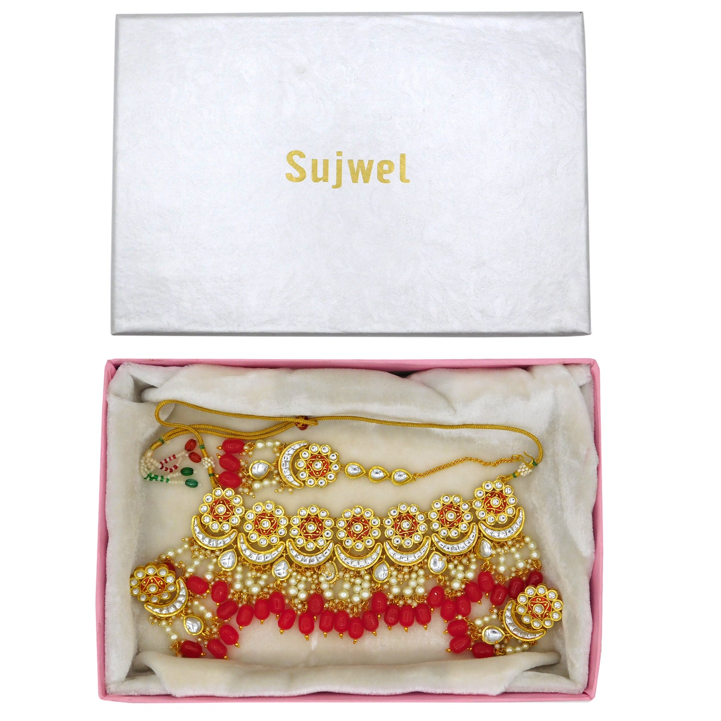 Sujwel Gold Plated Meenakari Choker Necklace Set (08-0243) - Sujwel