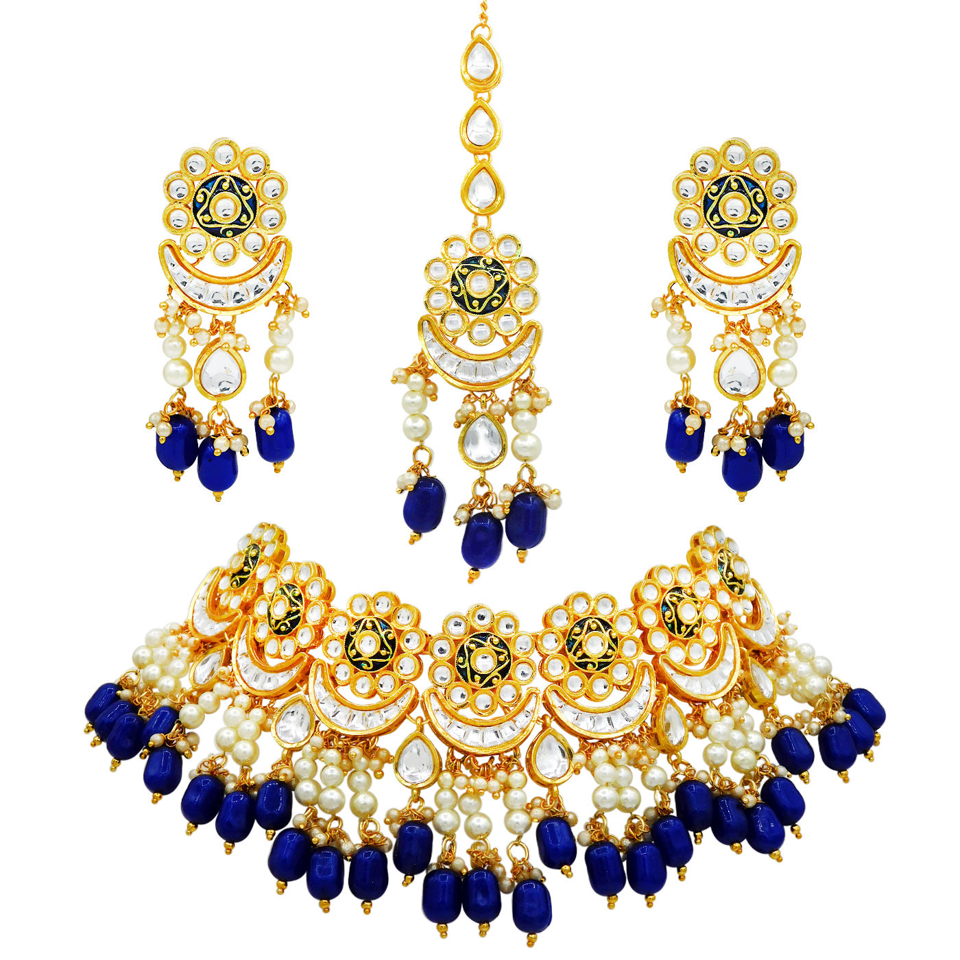 Sujwel Gold Plated Meenakari Choker Necklace Set (08-0243) - Sujwel