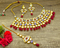 Thumbnail for Sujwel Gold Plated Kundan Design Choker Necklace Set For Women (08-0289) - Sujwel