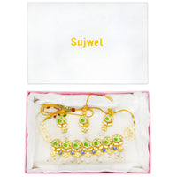 Thumbnail for Sujwel Kundan and Painting with Floral Design Chokar Necklace Set (08-0281) - Sujwel