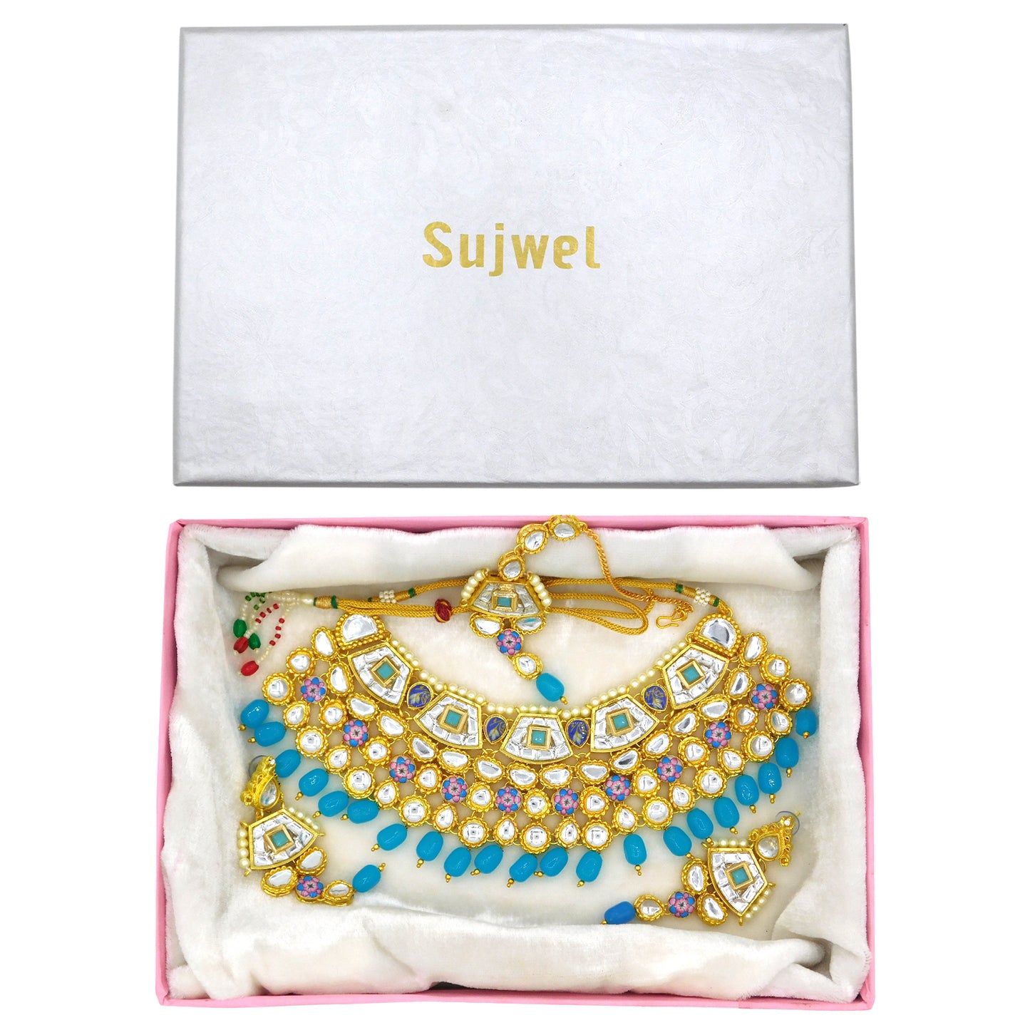 Sujwel Gold Plated Kundan Design Choker Necklace Set For Women (08-0289) - Sujwel