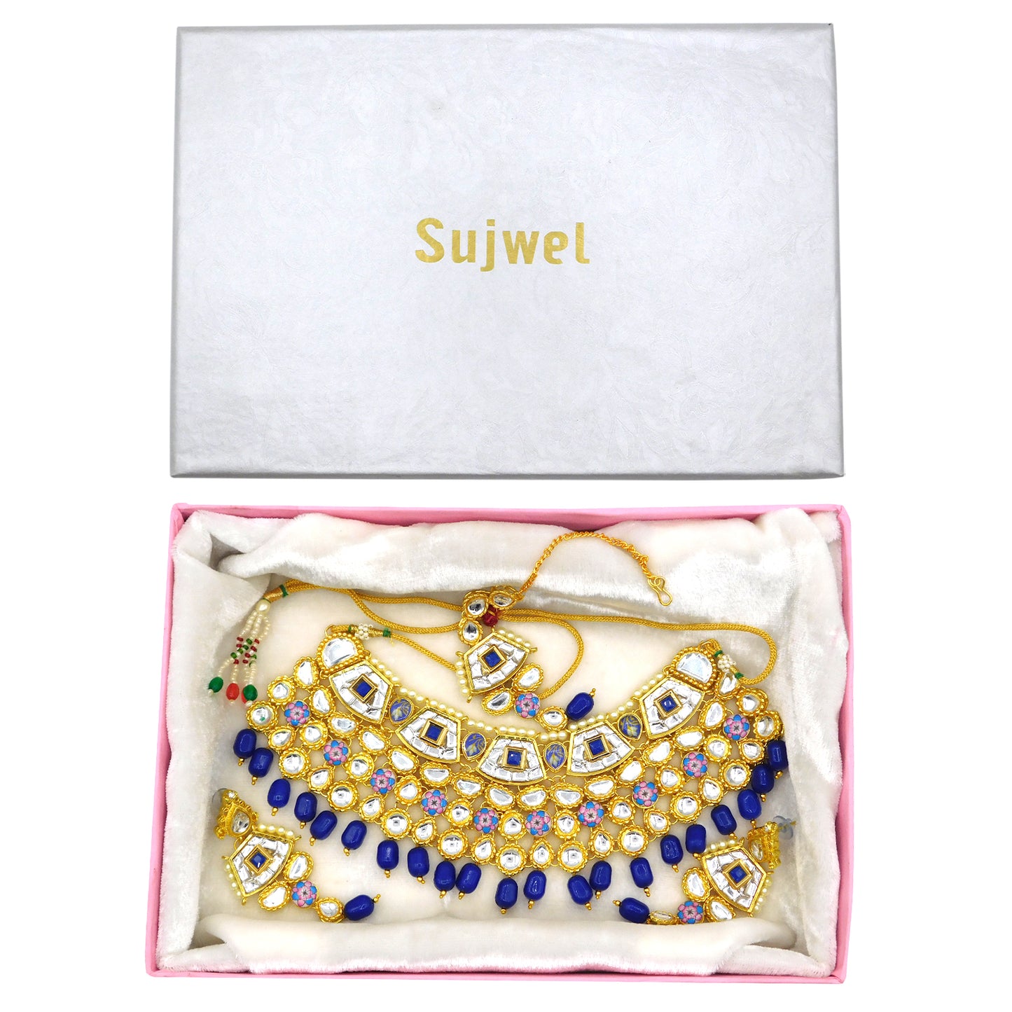 Sujwel Gold Plated Kundan Design Choker Necklace Set For Women (08-0289) - Sujwel