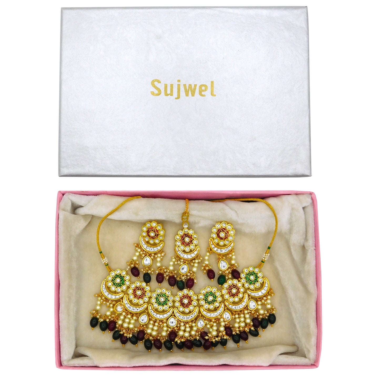 Sujwel Gold Plated Meenakari Choker Necklace Set (08-0243) - Sujwel