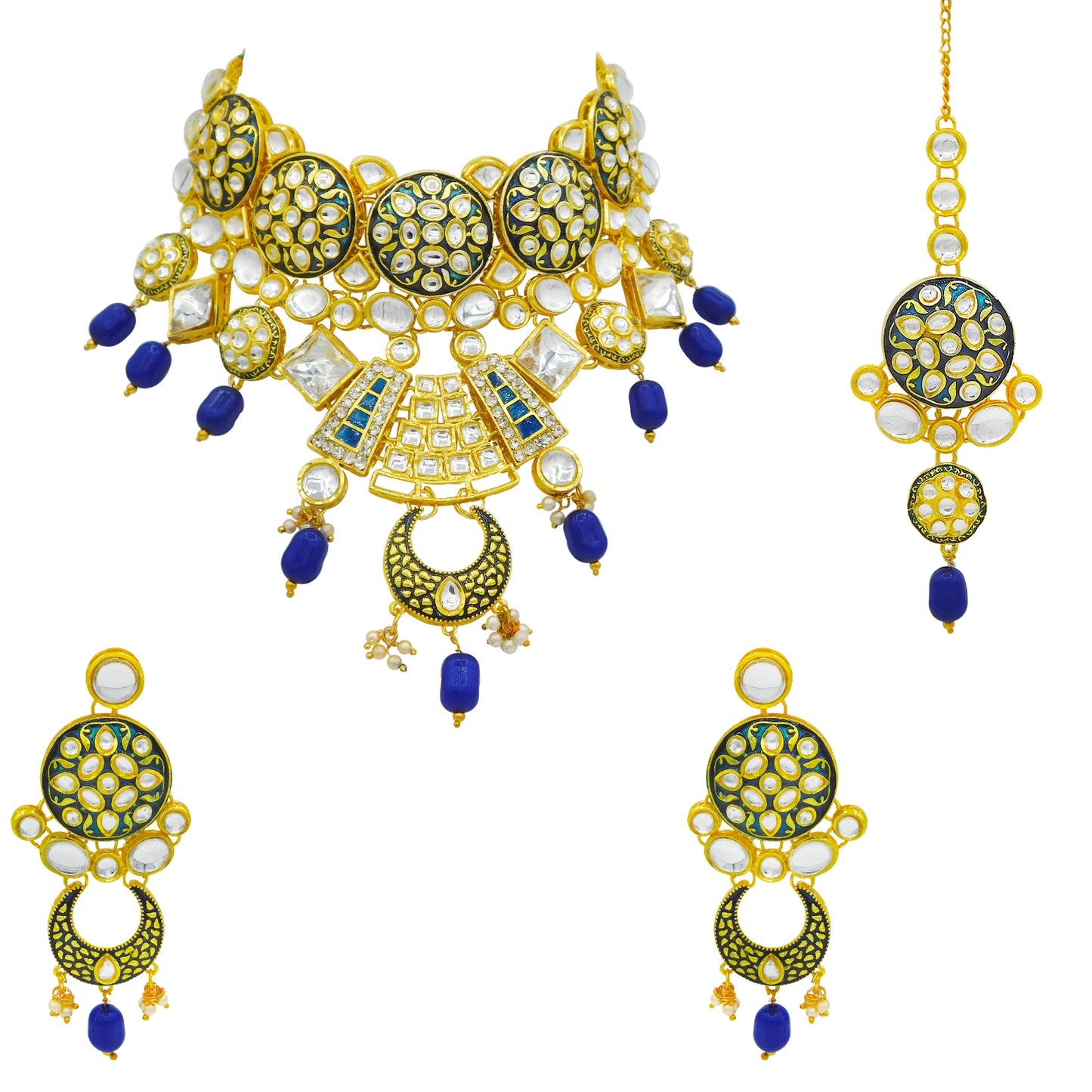 Sujwel Kundan and Meenakari Necklace Set (08-0311) - Sujwel