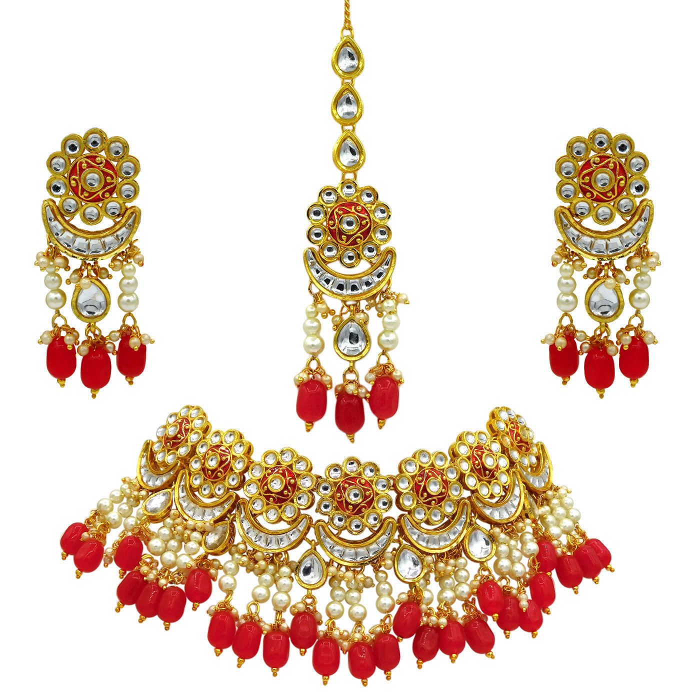 Sujwel Gold Plated Meenakari Choker Necklace Set (08-0243) - Sujwel