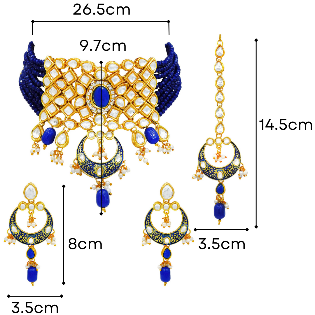 Sujwel Gold Plated Kundan Choker Necklace Set For Women (08-0261) - Sujwel