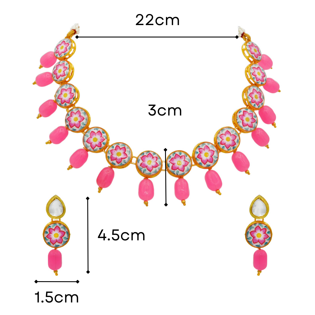 Sujwel Painting with Floral Design Chokar Necklace Set - Sujwel