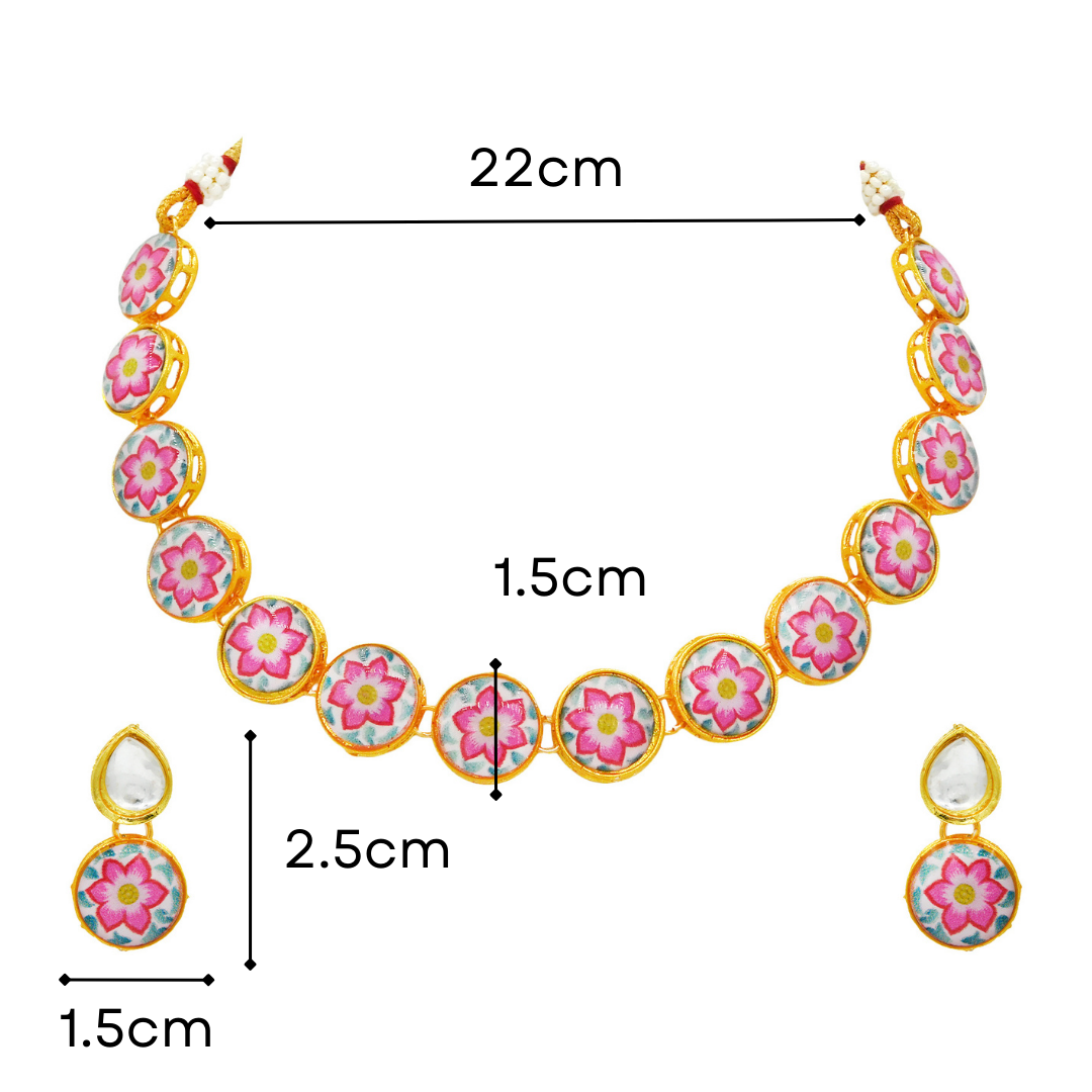 Sujwel Painting with Floral Design Chokar Necklace Set (08-0433) - Sujwel