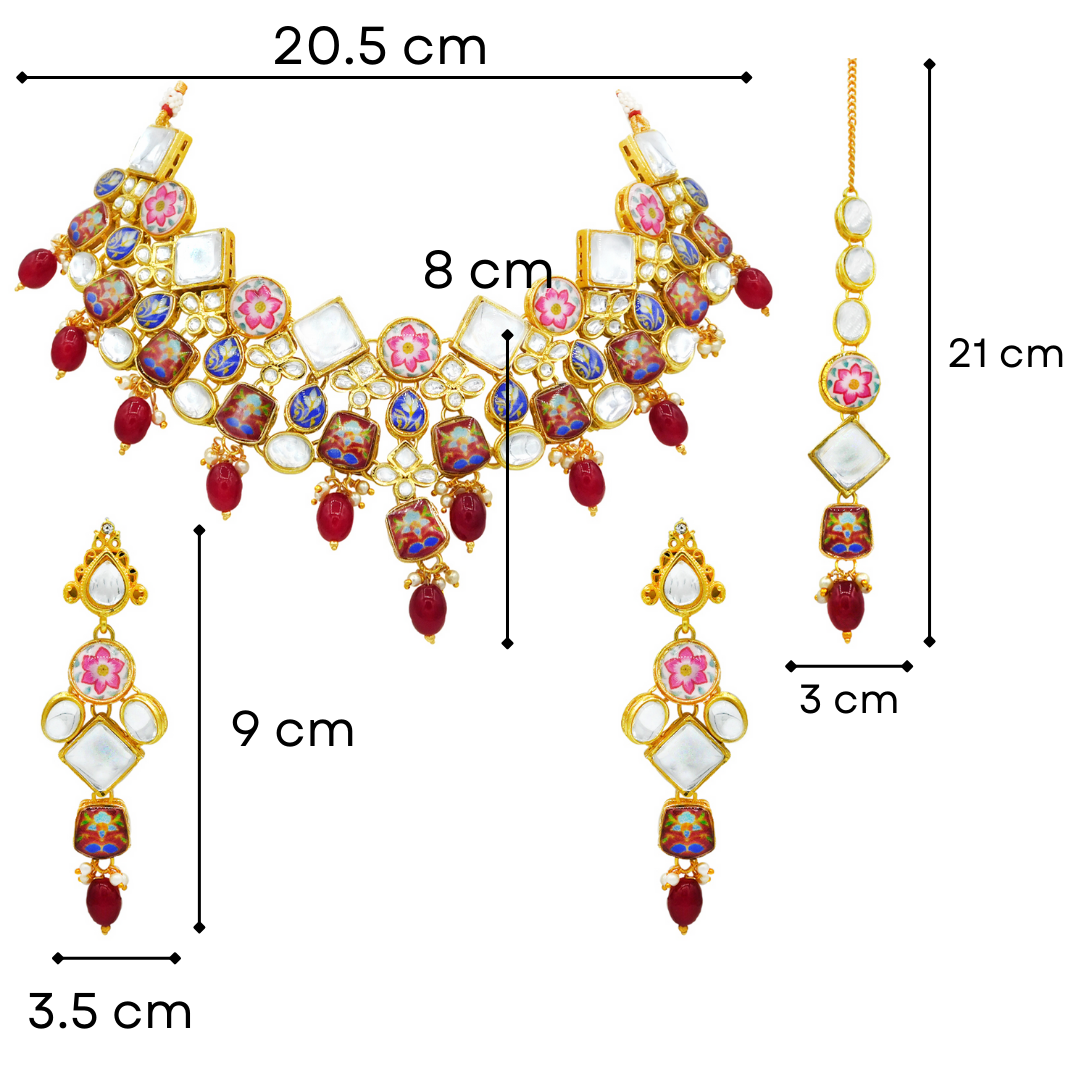 Sujwel Gold Plated Kundan Floral Design Choker Necklace Set (08-0271) - Sujwel