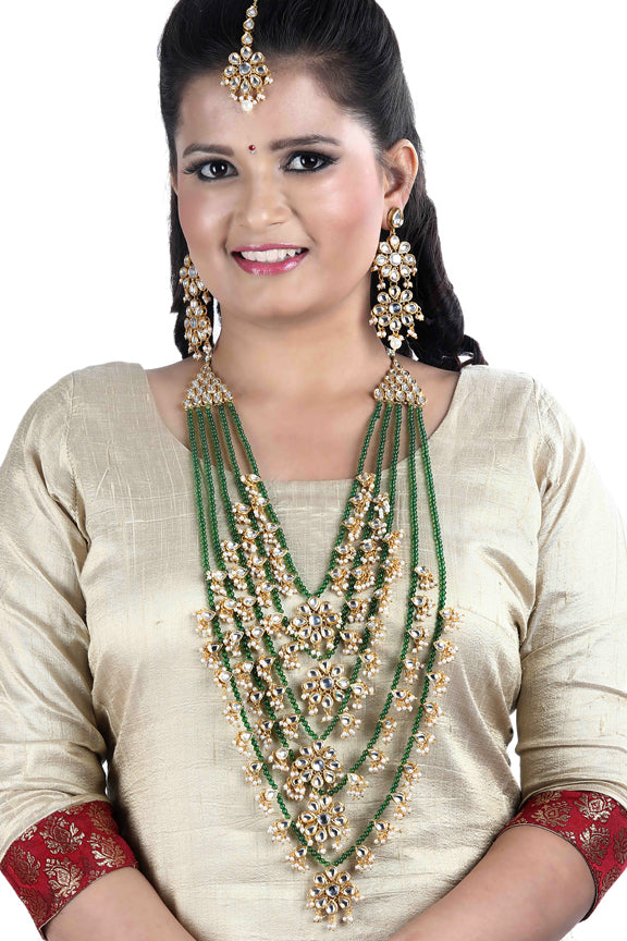 Sujwel Gold Plated Kundan 5 Layered Long Jewellery Set for Women (08-0107) - Sujwel