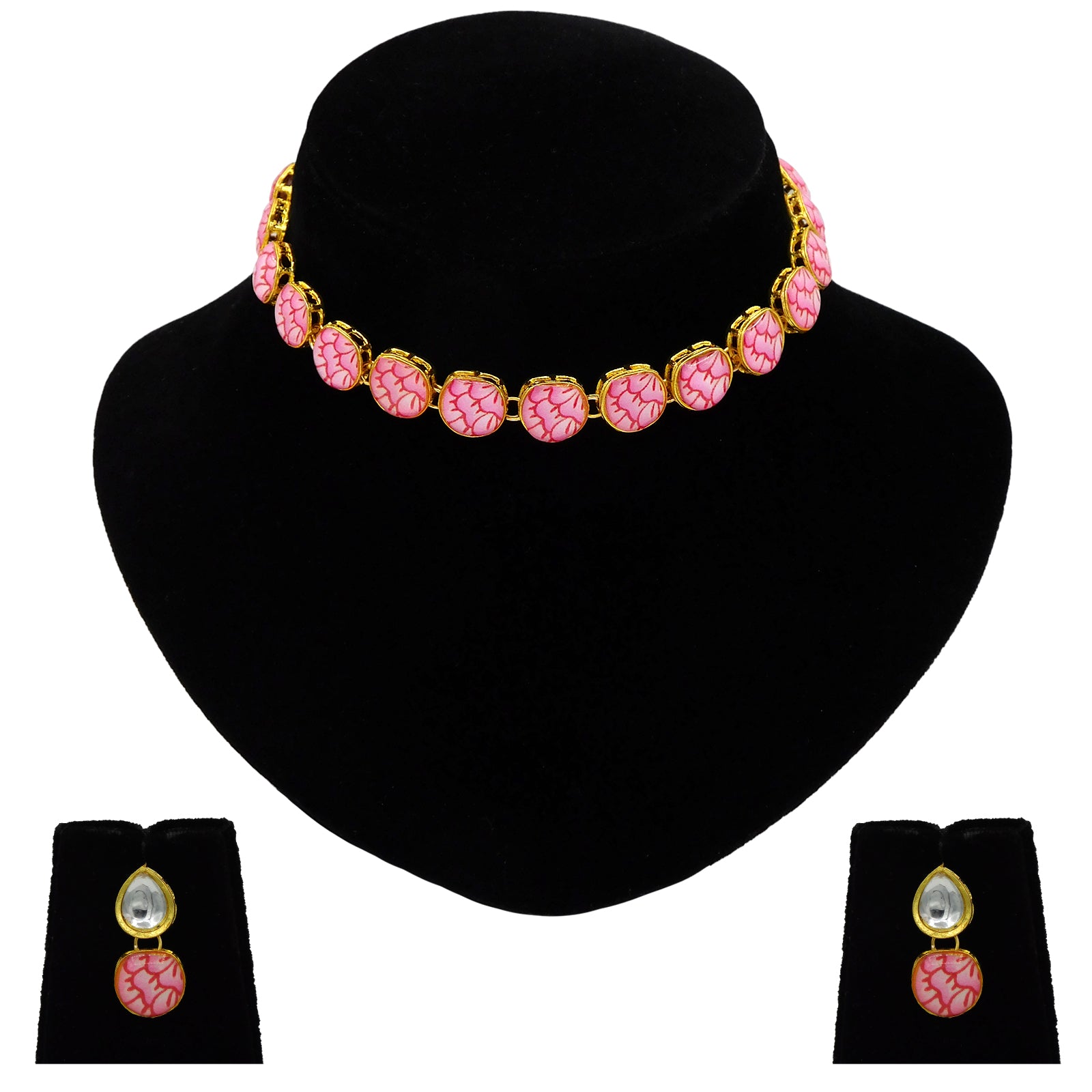 Sujwel Painting with Floral Design Chokar Necklace Set (08-0429) - Sujwel